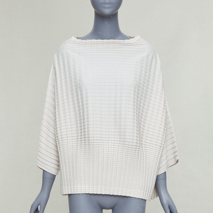 ISSEY MIYAKE Pleats Please steel grey crinkled batwing bateau  top JP3 L