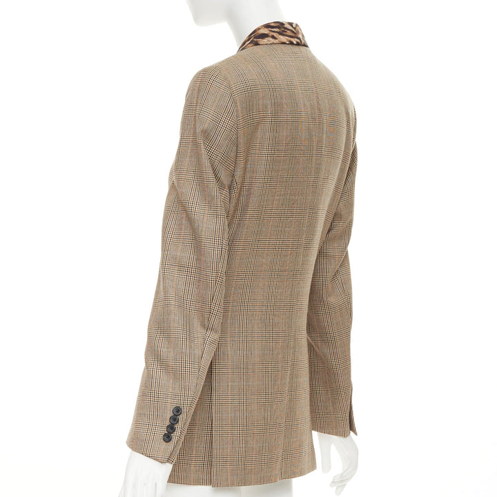 R13 2019 Runway Shawl brown wool leopard shawl collar check blazer S