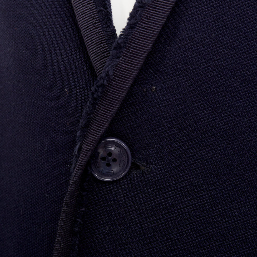 ETRO New Jersey navy cotton raw edge grosgrain paisley lined blazer IT48 M