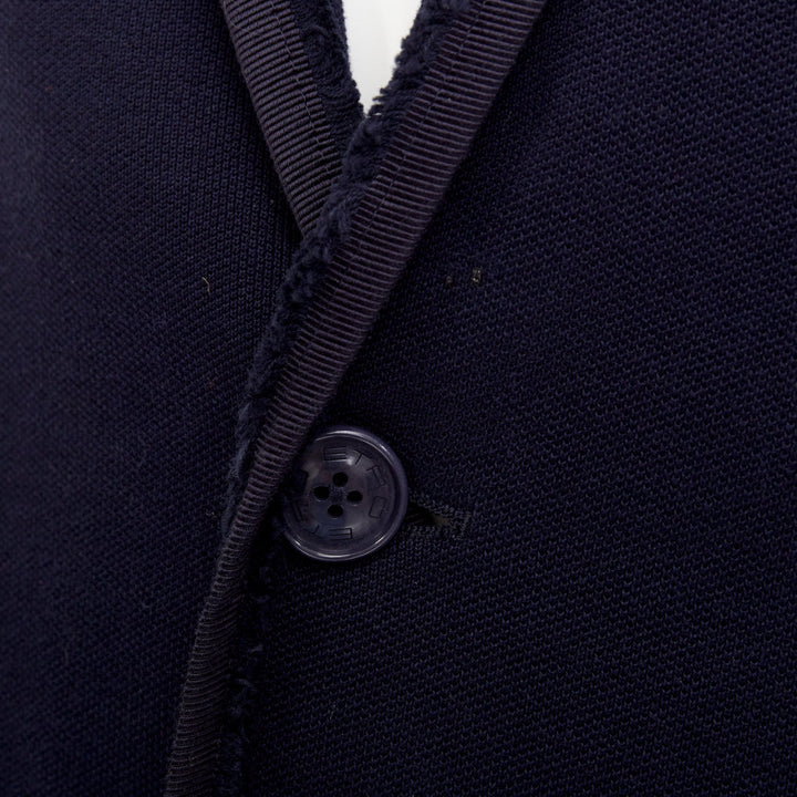ETRO New Jersey navy cotton raw edge grosgrain paisley lined blazer IT48 M