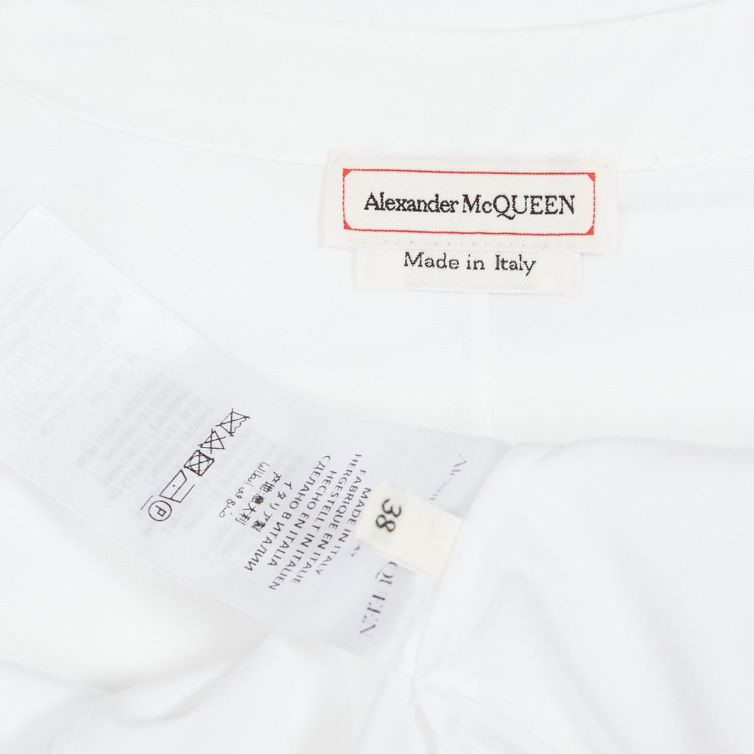 ALEXANDER MCQUEEN white cotton V-neck balloon sleeve peplum dress shirt IT38 XS