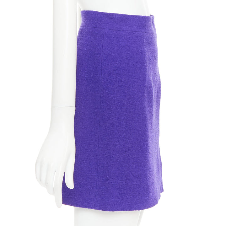 ALESSANDRA RICH royal purple virgin wool boucle front slit mini skirt IT38 XS