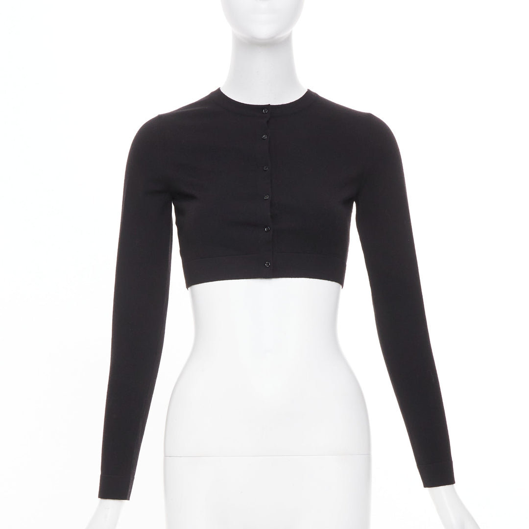 ALAIA fine knit cropped black virgin wool blend button up shrug cardigan FR36 S