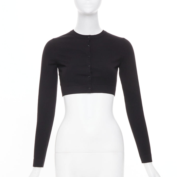 ALAIA fine knit cropped black virgin wool blend button up shrug cardigan FR36 S