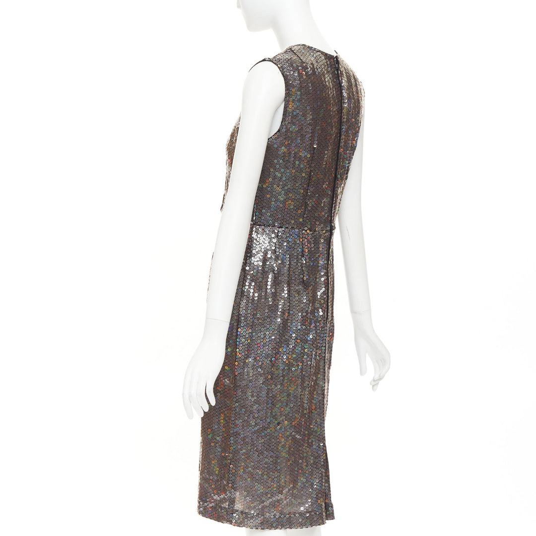 COMME DES GARCONS 1999 iridescent grey allover sequin sleeveless sheath dress S