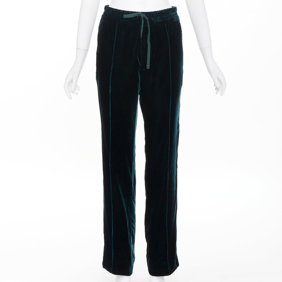 TOM FORD emerald green viscose pleated front drawstring velvet joggers FR36 S
