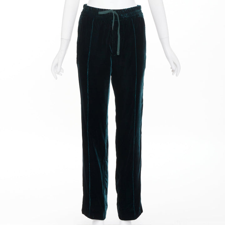 TOM FORD emerald green viscose pleated front drawstring velvet joggers FR36 S