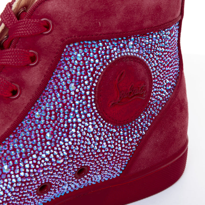 rare CHRISTIAN LOUBOUTIN Louis Orlato Strass red suede crystal hi sneaker EU42.5