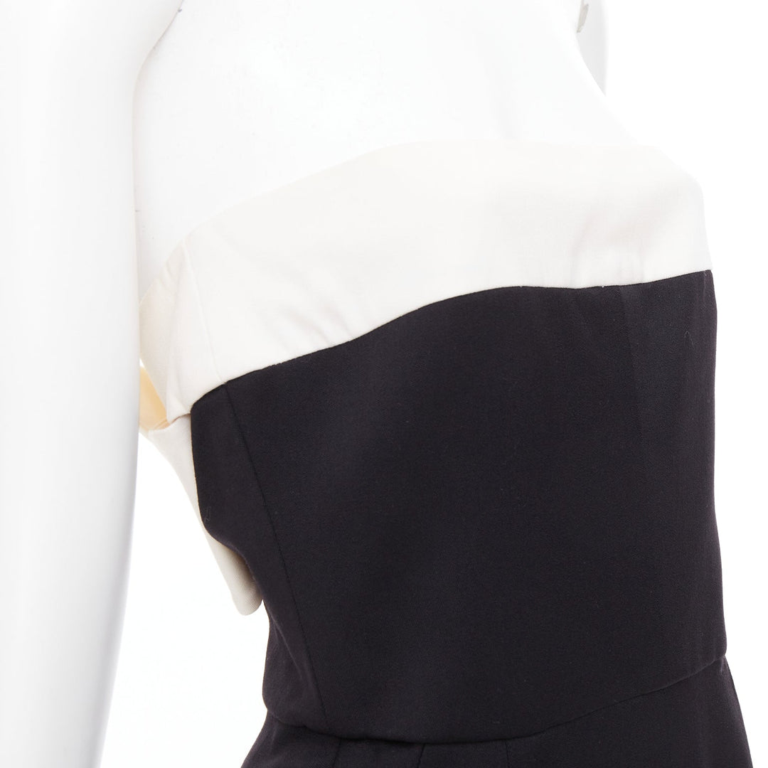 VALENTINO black cream wool blend bow black strapless jumpsuit IT40 S