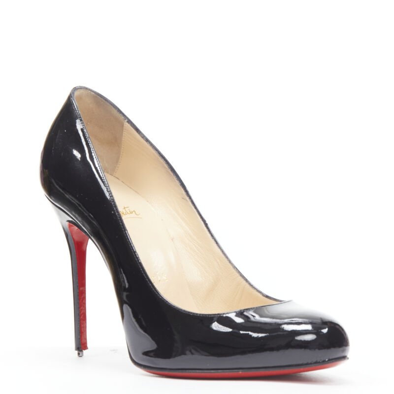 CHRISTIAN LOUBOUTIN Fifille 100 black patent round toe stiletto pump EU36.5