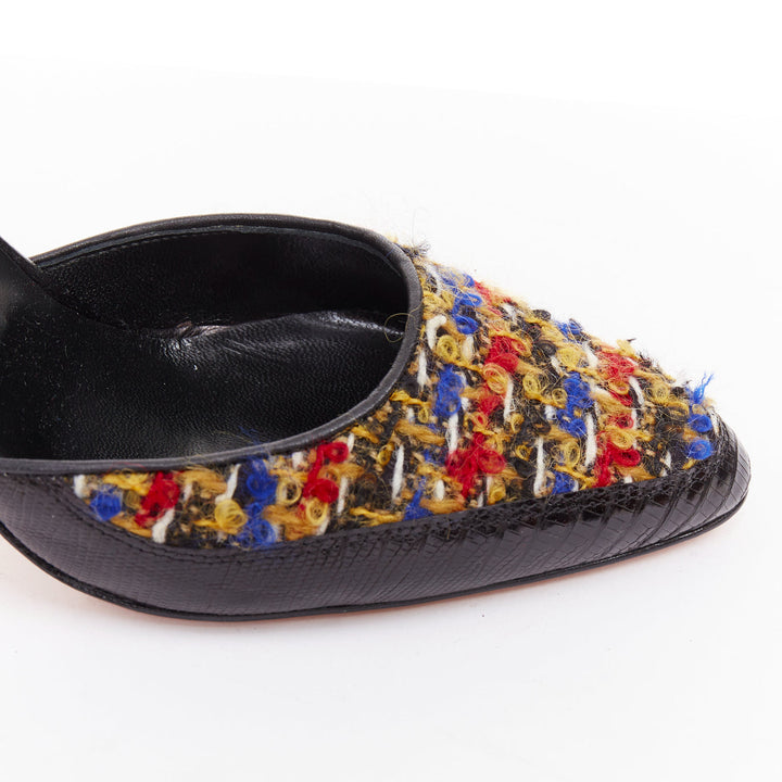 rare MANOLO BLAHNIK Kurung Dorsay multicolor boucle tweed court pumps EU37