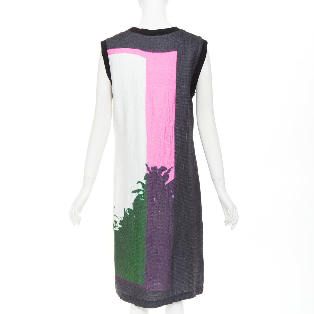 DRIES VAN NOTEN 2020 Len Lye linen blend palm tree print shift dress FR38 M