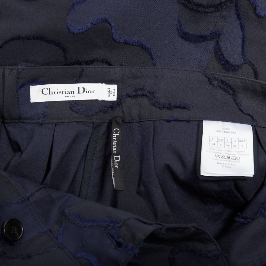 CHRISTIAN DIOR 2020 Runway navy cotton camouflage jacquard midi skirt FR34 XS