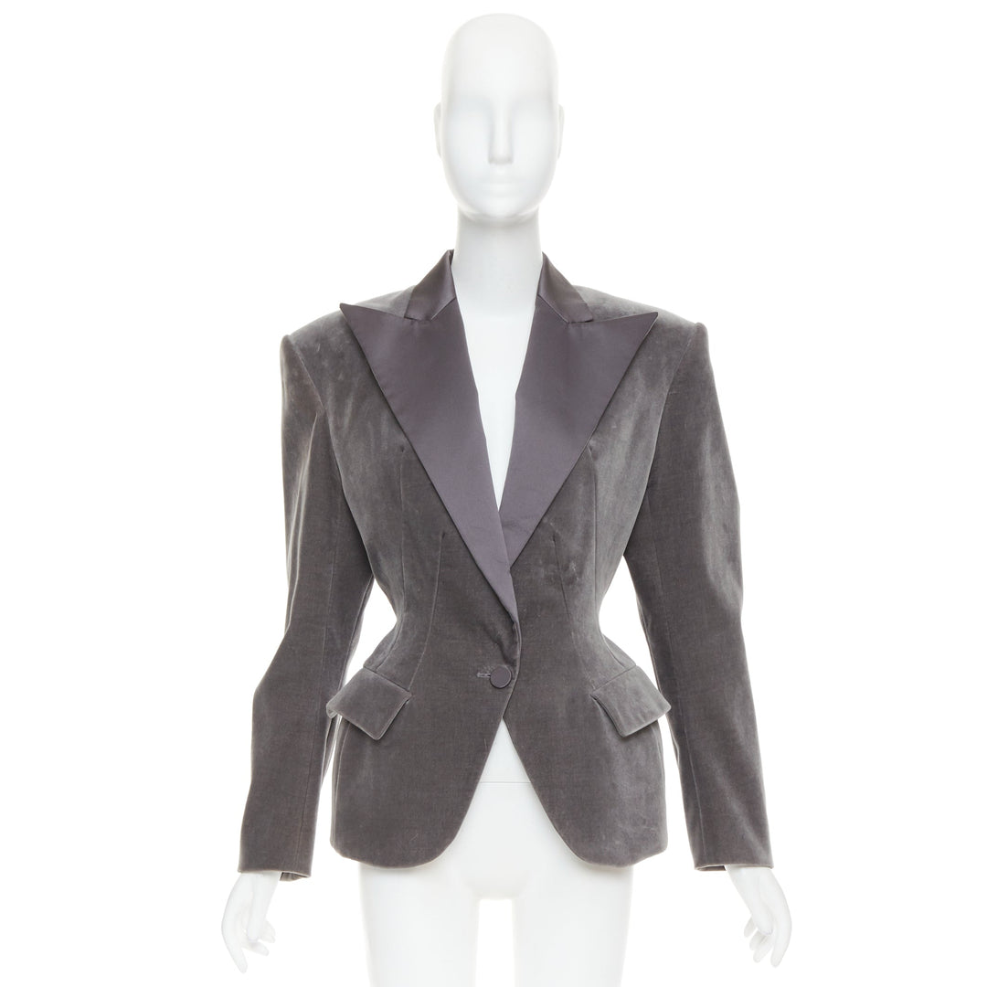 ALEXANDRE VAUTHIER COUTURE SS2022 Runway grey velvet wasp waist Power tux jacket