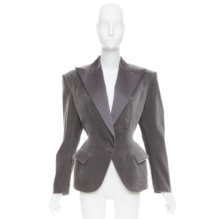 ALEXANDRE VAUTHIER COUTURE SS2022 Runway grey velvet wasp waist Power tux jacket