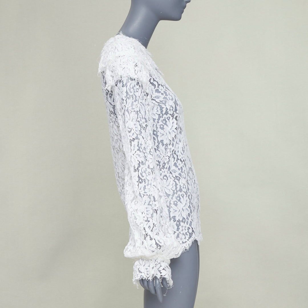 CHANEL 2017 Paris-Cosmopolite white open weave lace ruffle shirt blouse FR38 M