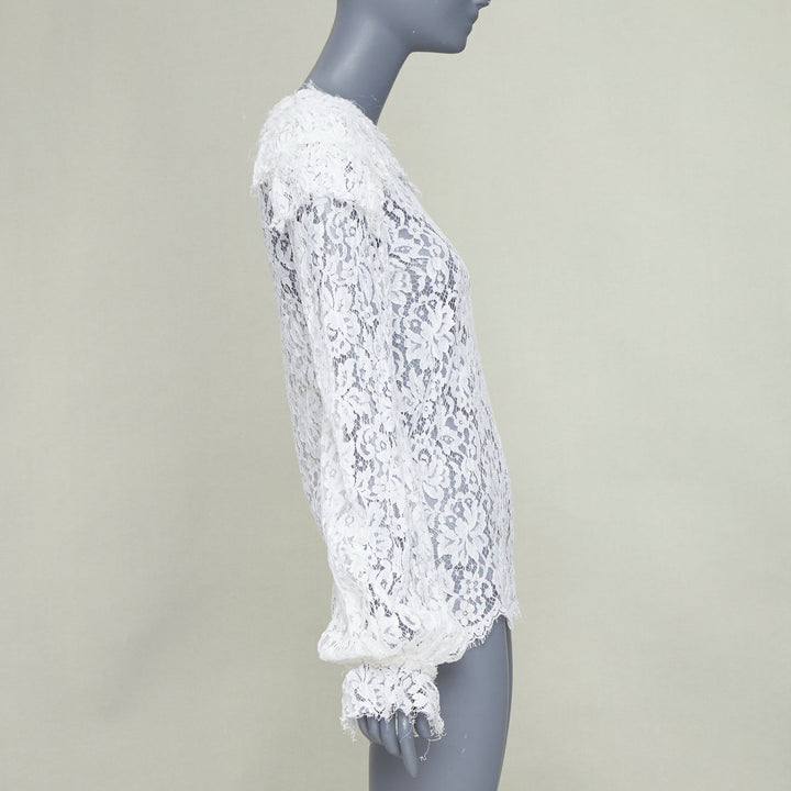 CHANEL 2017 Paris-Cosmopolite white open weave lace ruffle shirt blouse FR38 M