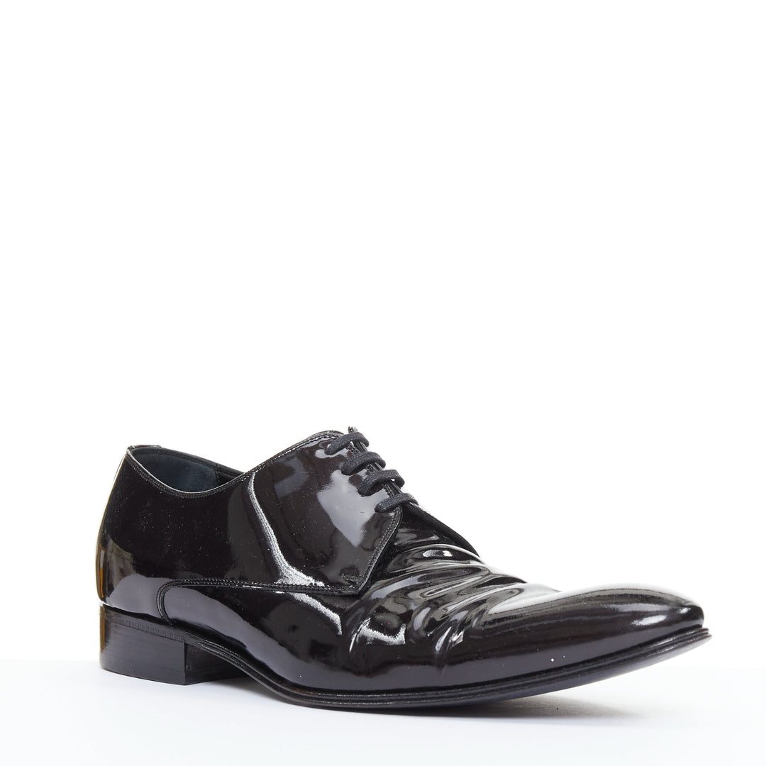DIOR HOMME black patent leather lace up classic brogue dress shoes EU40.5