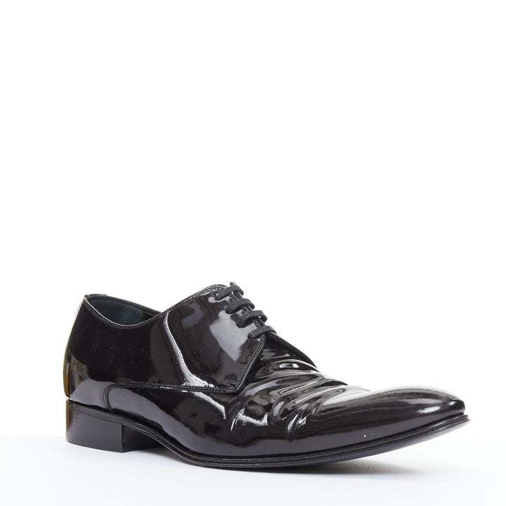 DIOR HOMME black patent leather lace up classic brogue dress shoes EU40.5