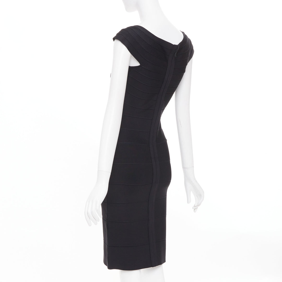 HERVE LEGER Kristen black bandage sculpted shoulder open side bodycon dress S