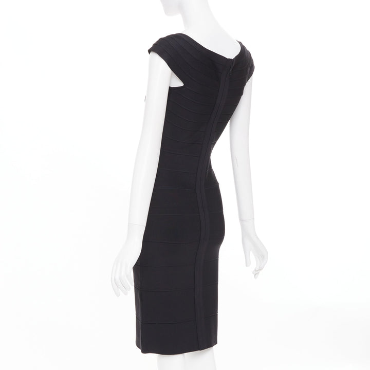 HERVE LEGER Kristen black bandage sculpted shoulder open side bodycon dress S