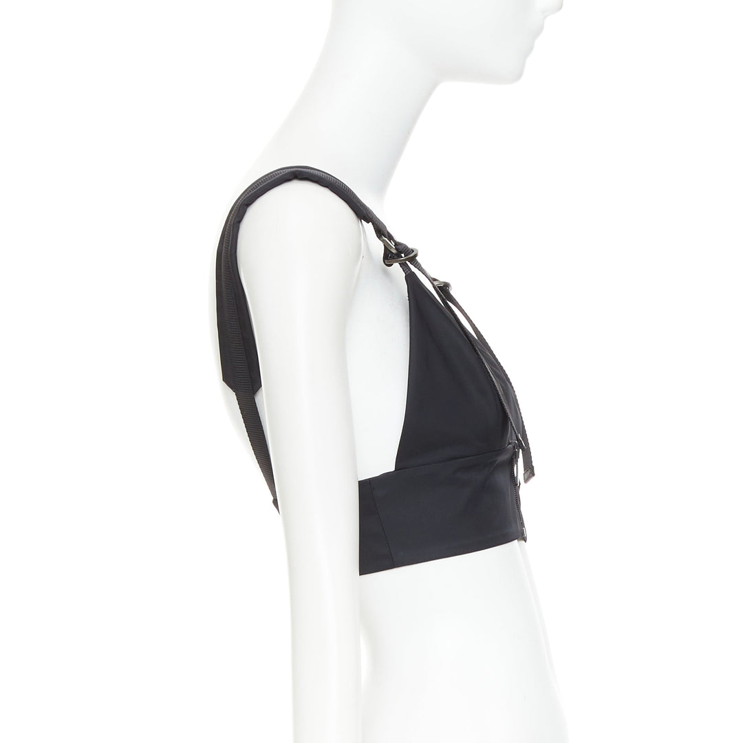 PRADA 2021 Re-Nylon Gabardine black logo buckle strap bralette crop top IT38 XS