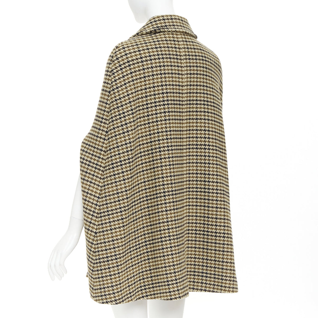 SAINT LAURENT 2014 Hedi Slimane Runway wool houndstooth caped coat FR34 XS