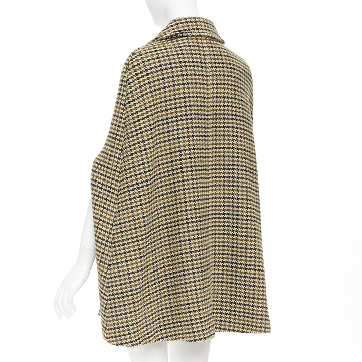 SAINT LAURENT 2014 Hedi Slimane Runway wool houndstooth caped coat FR34 XS