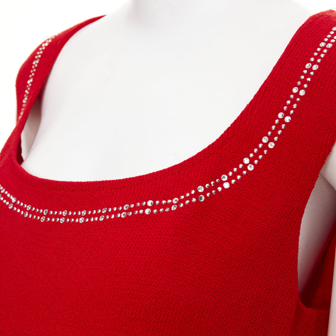ST JOHN COUTURE Red crystal embellished scoop neck knit dress US8 M