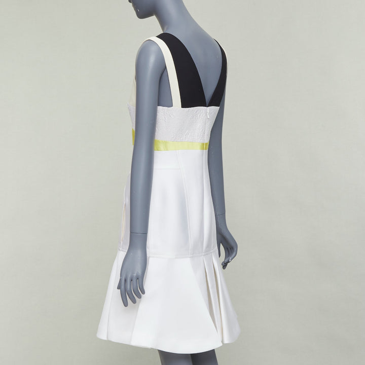 J MENDEL 2014 Runway cream yellow black silk panelled scoop cocktail dress US4 S