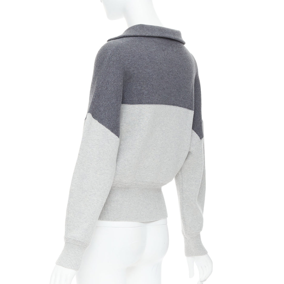 ISABEL MARANT Etoile grey bicolor logo half zip jumper sweater