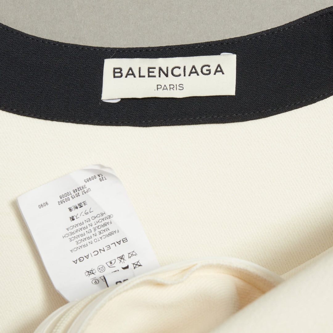 BALENCIAGA 2015 cream black rayon blend colorblock V neck button top FR38 M