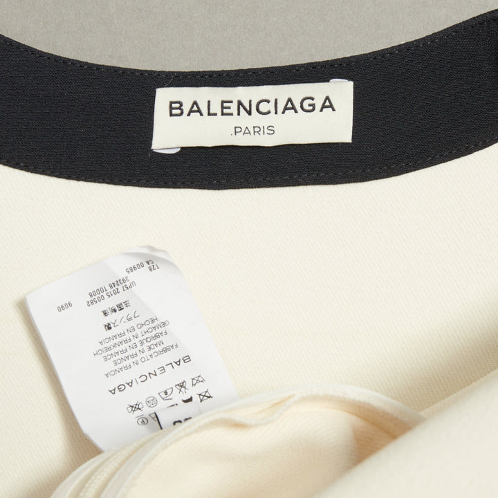 BALENCIAGA 2015 cream black rayon blend colorblock V neck button top FR38 M