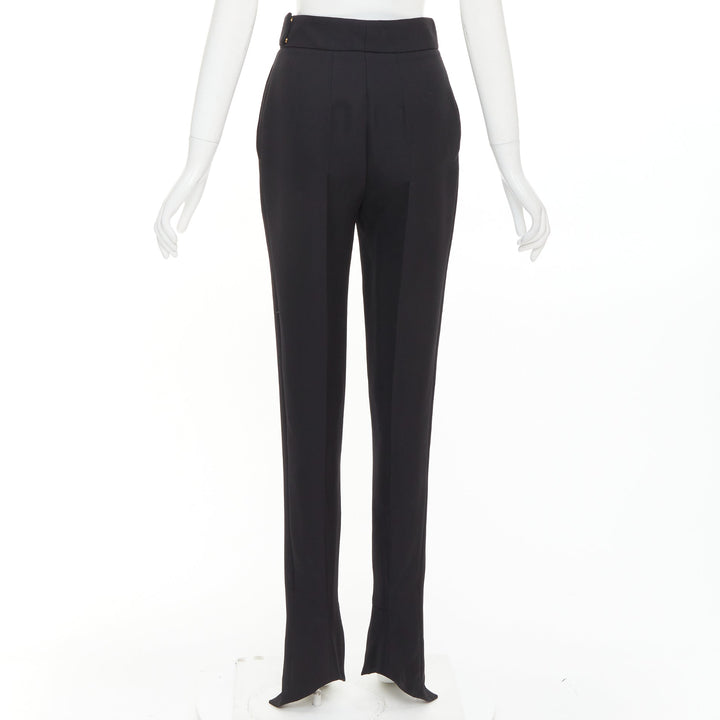 ALEXANDRE VAUTHIEr COUTURE black wool crepe dart pleated curved hem trousers