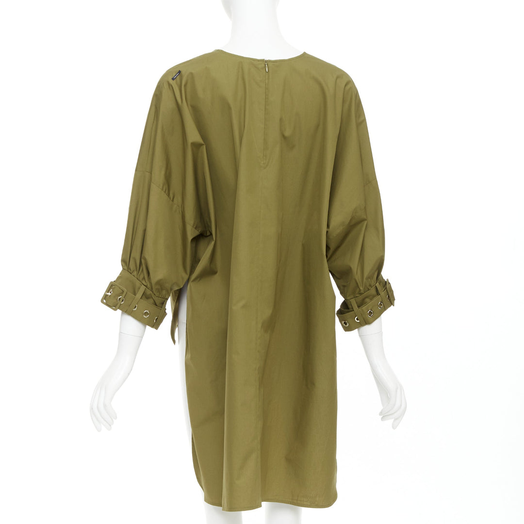 S' MAX MARA Maya khaki green cotton belted cuffs hi low tunic shirt top IT34 XXS