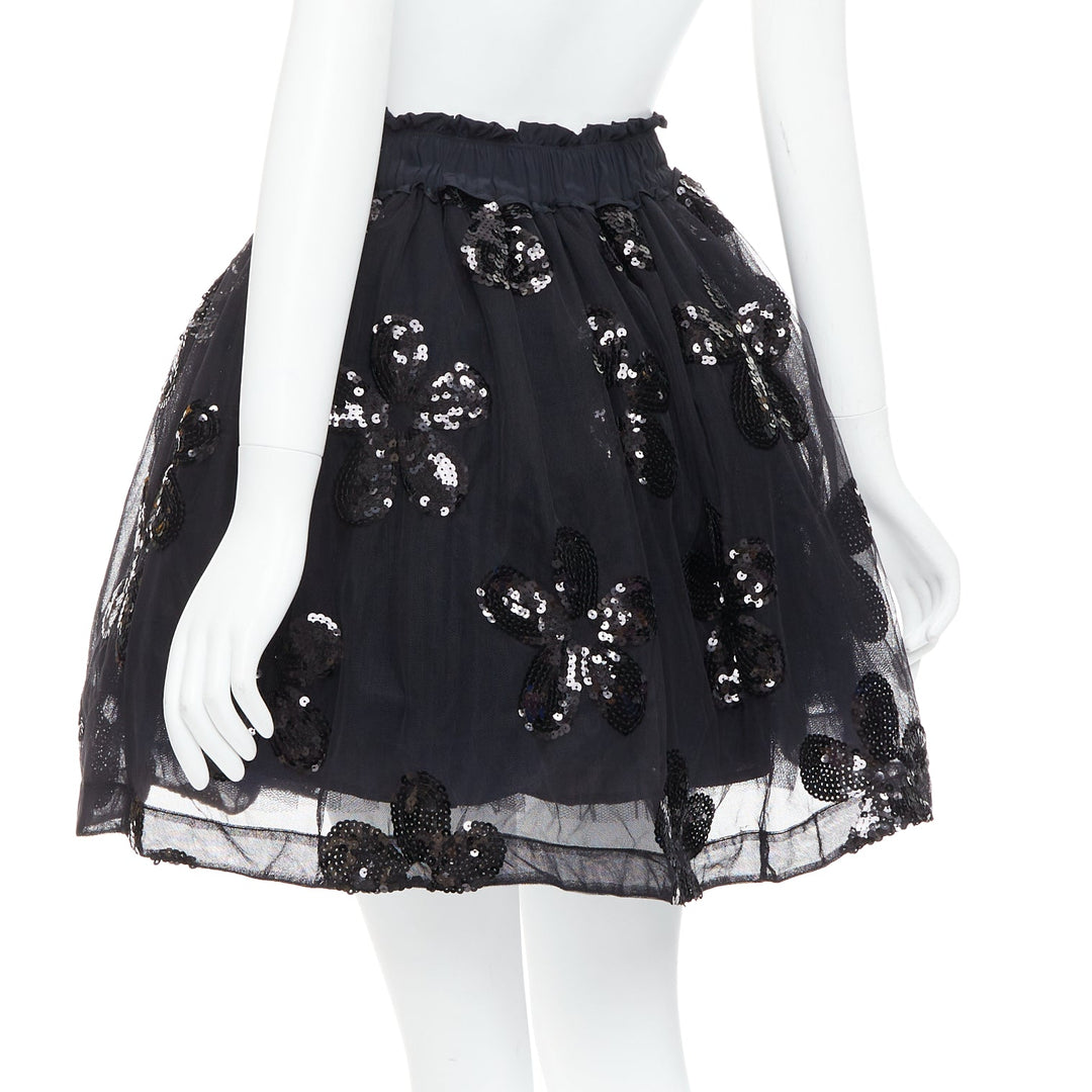 SIMONE ROCHA black floral sequin embellished tulle tutu skirt UK4 XXS