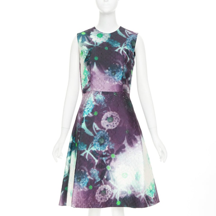 PRADA 2018 purple abstract graphic floral matelasse jaquard midi dress IT40 S