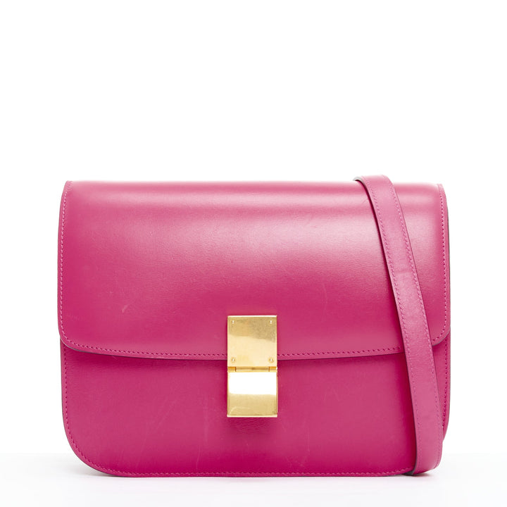 CELINE Phoebe Philo Medium Box hot pink calfskin leather crossbody bag