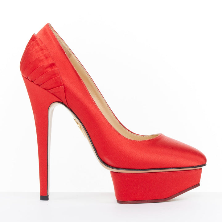 CHARLOTTE OLYMPIA 2011 Paloma red silk satin fan pleat island platform pump EU36