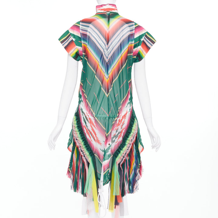 SACAI 2017 Runway stripes ruffled front cap sleeve hi low jacket dress JP1 S