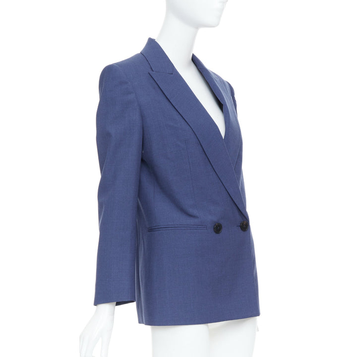 ALEXANDER MCQUEEN 2021 blue double breasted wool tailoring suit blazer IT36 XXS