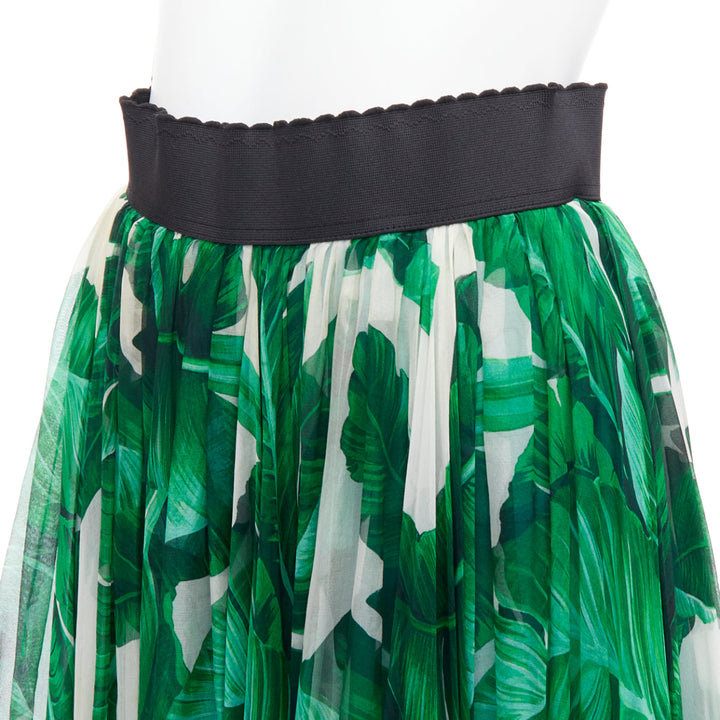 DOLCE GABBANA green tropical leaf print silk chiffon skirt IT36 XXS