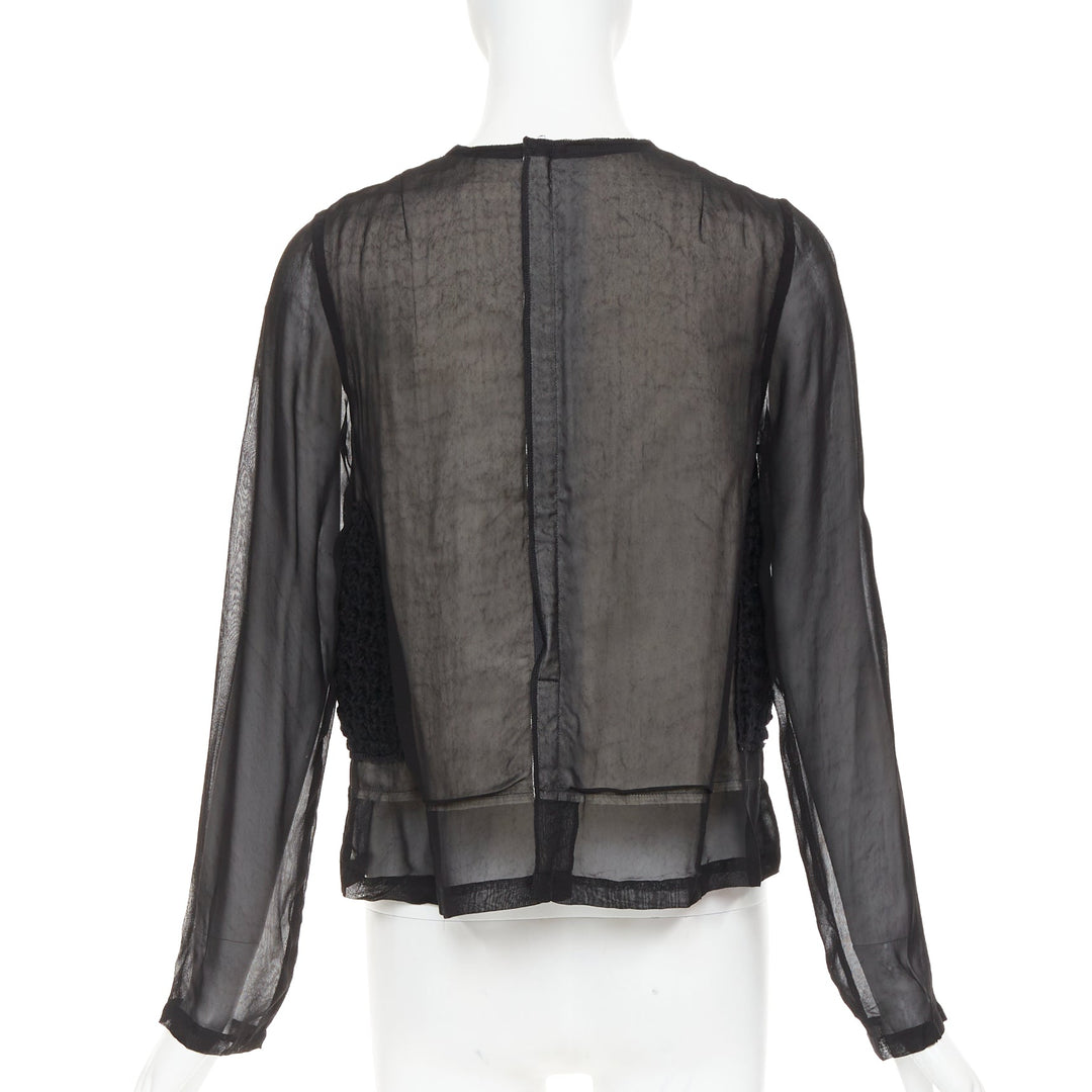 COMME DES GARCONS 2014 black cupra wool trim woven sheer overlay top XS