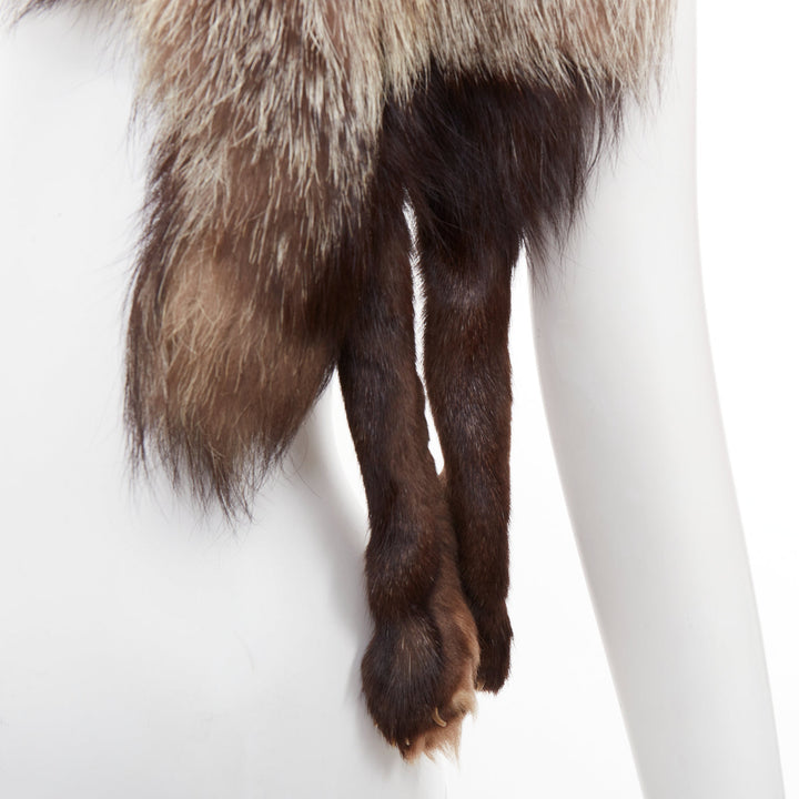 Brown silver ombre genuine fur animal scarf stole