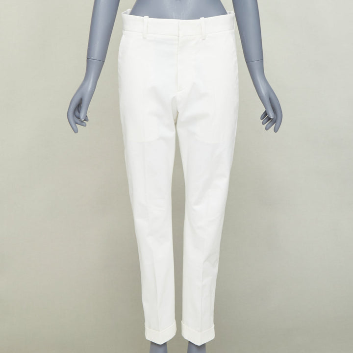 BOTTEGA VENETA off white cotton blend straight leg rolled cuff pants IT44 XS
