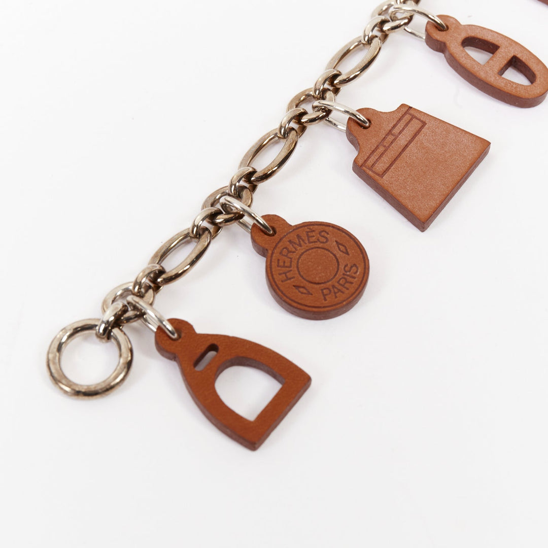HERMES Olga Amulette Breloque brown barenia silver chain kelly lock bag charm