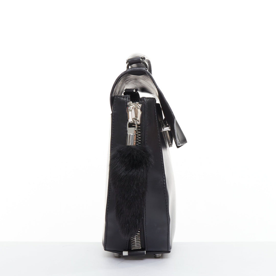 ALEXANDER WANG Devere black rabbit fur trim geometric structural bag