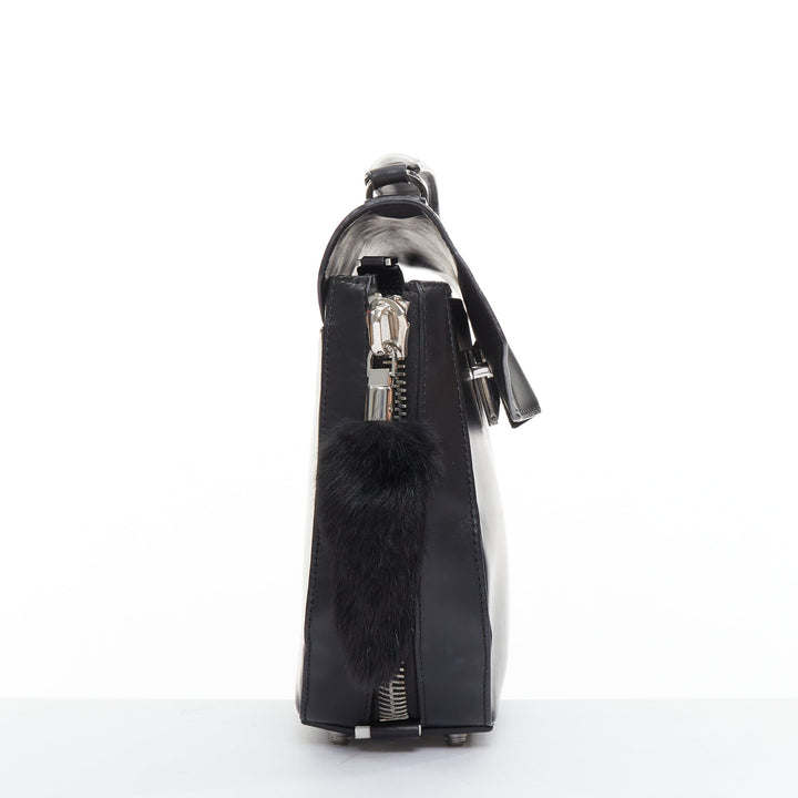 ALEXANDER WANG Devere black rabbit fur trim geometric structural bag