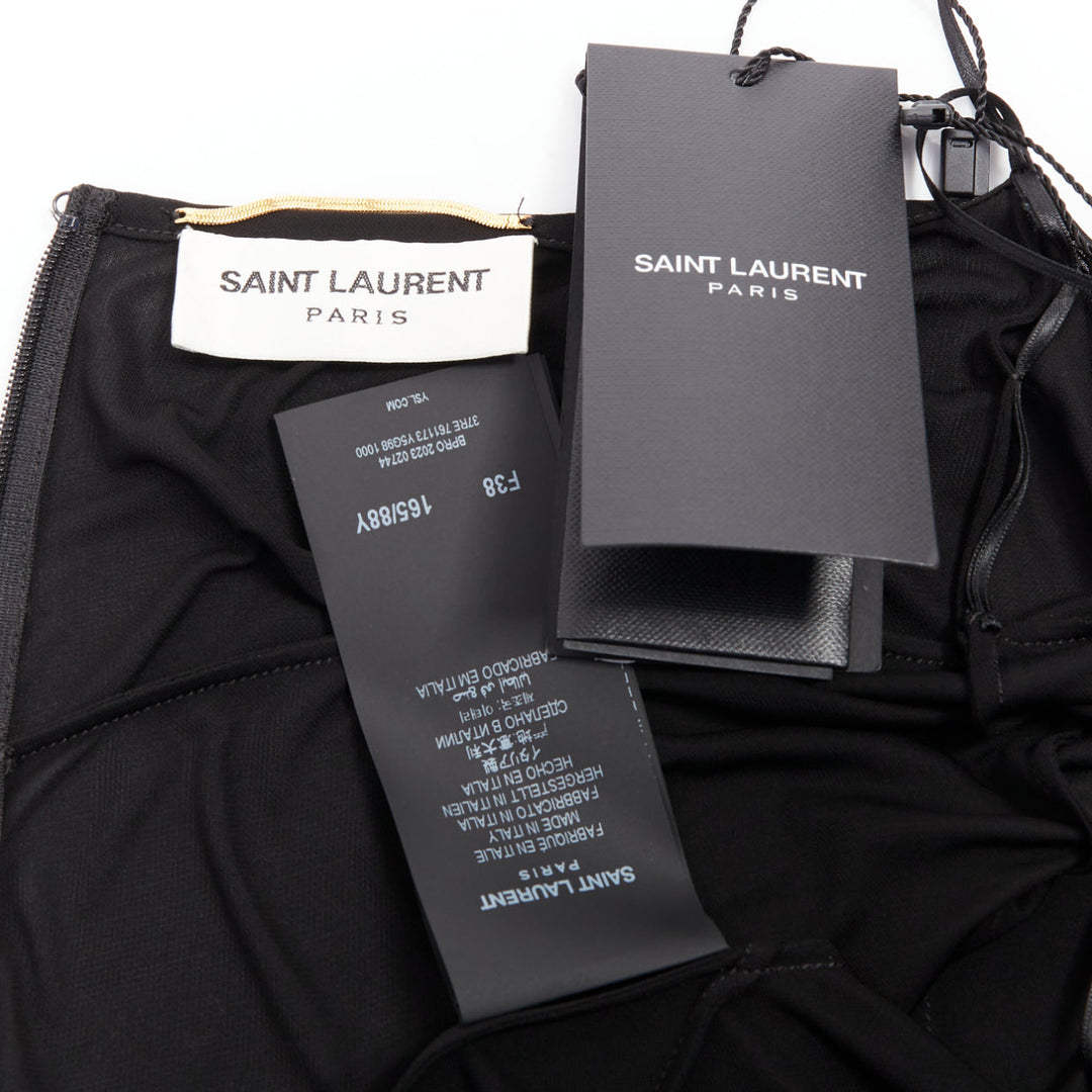SAINT LAURENT 2022 black cut out gathered off shoulder open back dress FR38 S
