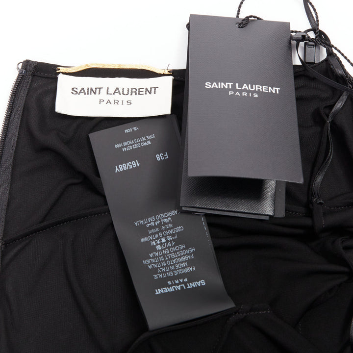 SAINT LAURENT 2022 black cut out gathered off shoulder open back dress FR38 S